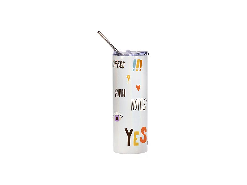 Sublimation 20oz/600ml Glitter Sparkling Stainless Steel Skinny Tumbler w/ Straw (White)