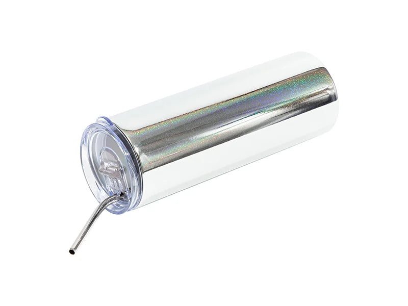 20oz/600ml Sublimation Blanks Stainless Steel Metallic Plated Glitter Skinny Tumbler (Silver)