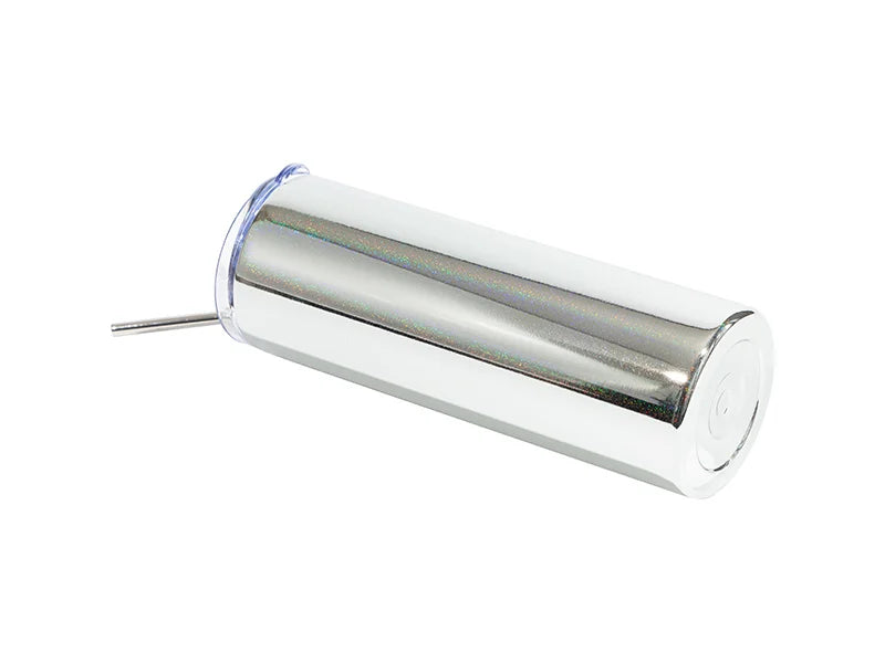 20oz/600ml Sublimation Blanks Stainless Steel Metallic Plated Glitter Skinny Tumbler (Silver)