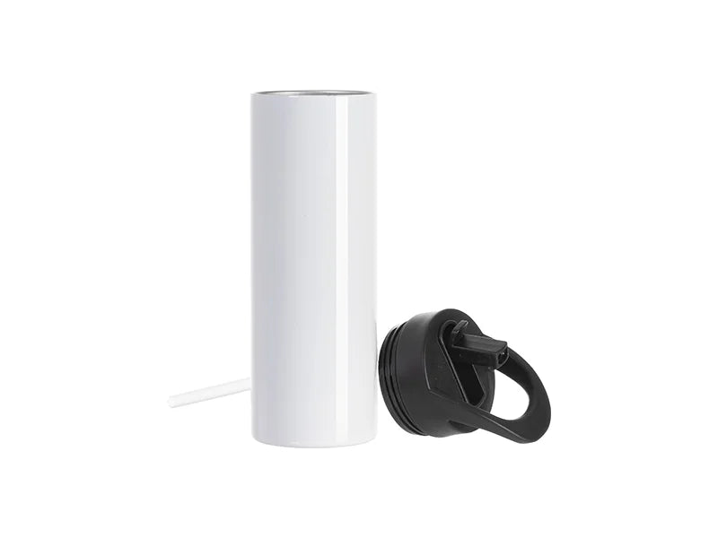 Sublimation Blanks 20oz/600ml Stainless Steel Skinny Tumbler with Black Portable Straw Lid(White)