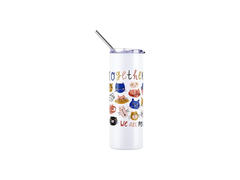 20oz/600ml SS Color Changing Tumbler with Straw & Lid(UV-Activated, White to Red)