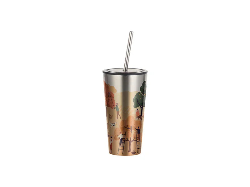 Sublimation 16oz/480ml Stainless Steel Tumbler w/ Straw (Silver)