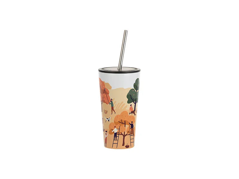 Sublimation 16oz/480ml Stainless Steel Tumbler w/ Straw (White)