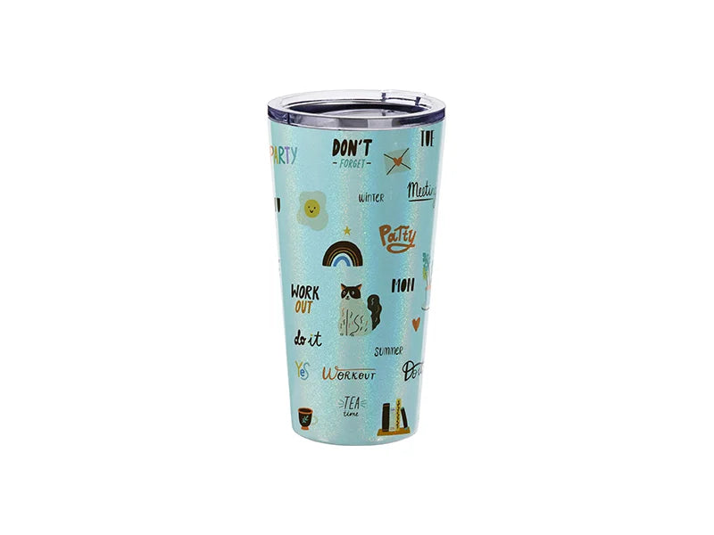 Sublimation 16oz/480ml Glitter Sparkling Stainless Steel Tumbler w/ Lid (Light Blue)