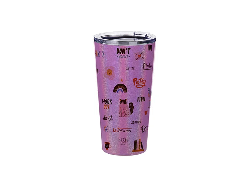 Sublimation 16oz/480ml Glitter Sparkling Stainless Steel Tumbler w/ Lid (Purple)