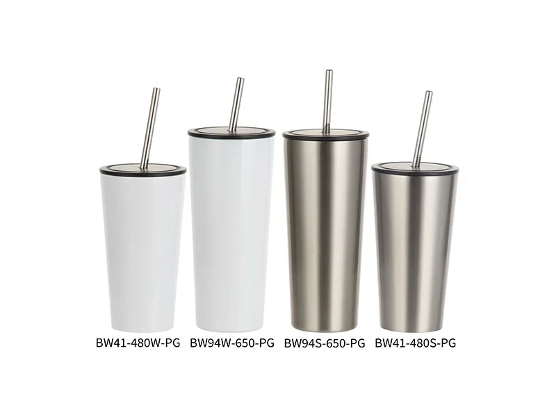 Sublimation 16oz/480ml Stainless Steel Tumbler w/ Straw (Silver)