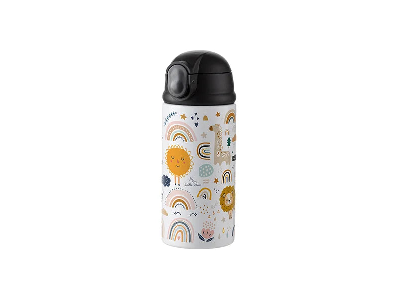 12oz/360ml Sublimation Blanks Kids Stainless Steel Bottle With Silicon Straw & Black Cap (White)