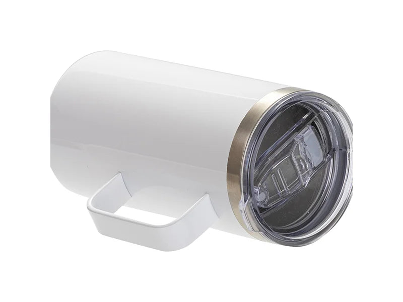 Sublimation Blanks 20oz/600ml Stainless Steel Silver Edge Mug with Handle & Slide Lid(White)