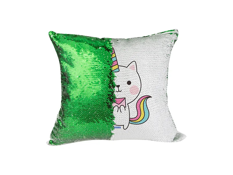 Sublimation Flip Sequin Pillow Cover (White w/ Green)