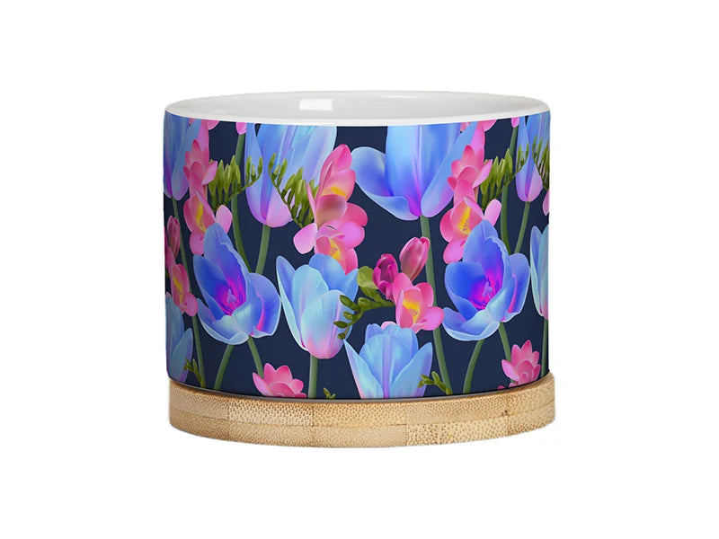 Sublimation Small Ceramic Plant Pot with Bamboo Base