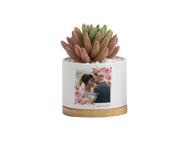 Sublimation Small Ceramic Plant Pot with Bamboo Base