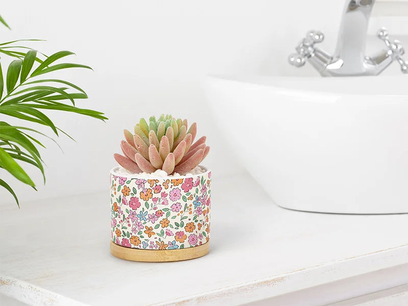 Sublimation Small Ceramic Plant Pot with Bamboo Base