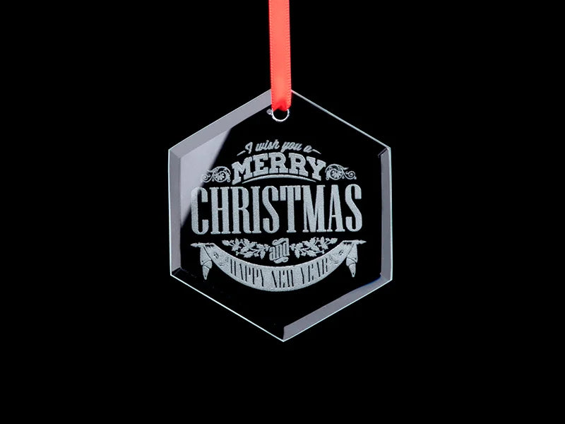 3inch Engraved Glass Ornament (Hexagon)
