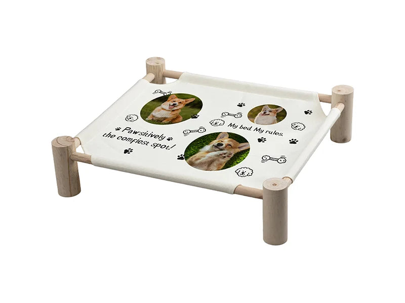Sublimation blank wooden hammock pet bed with linen cover (Beige)
