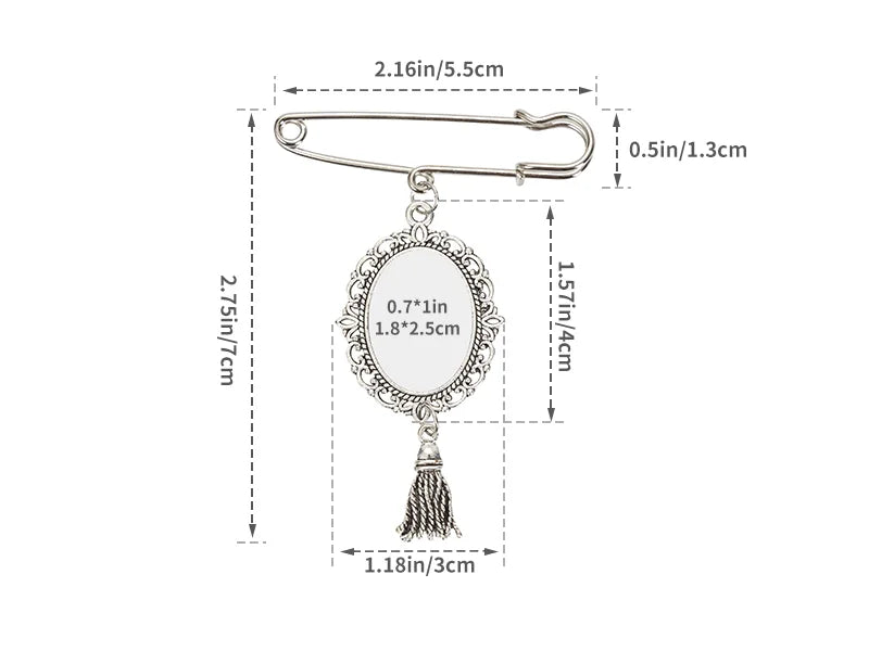 Sublimation Blanks Pin Brooch Charm w/ Small Strip Pendant (Round, 5.5*7cm)