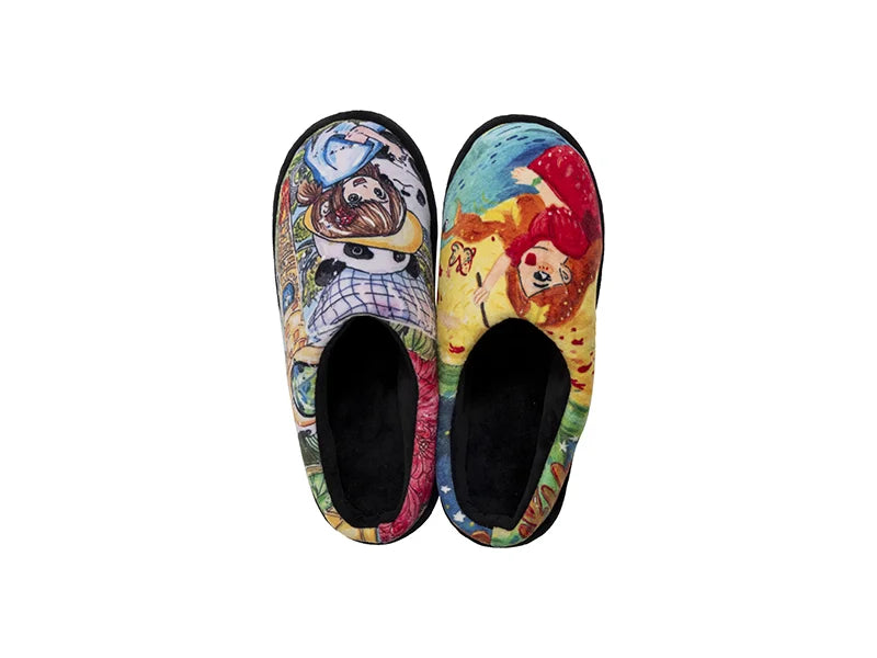Sublimation Adult Fuzzy Close Toe Slippers (White/Black, 36-37#)