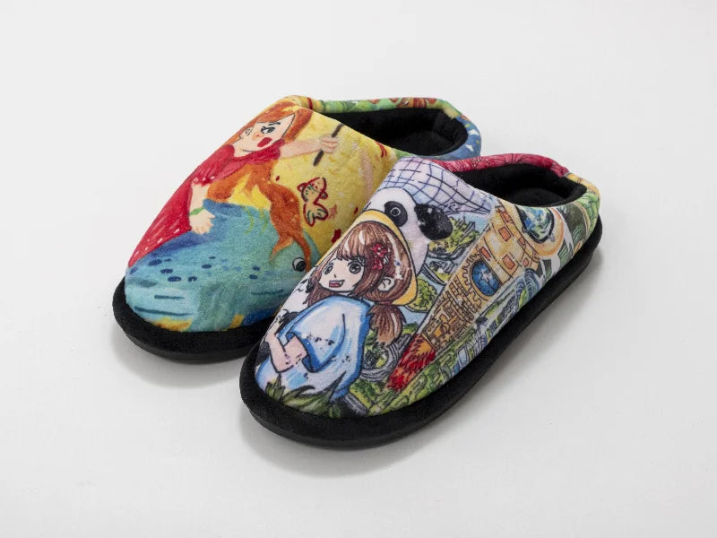 Sublimation Adult Fuzzy Close Toe Slippers (White/Black, 36-37#)