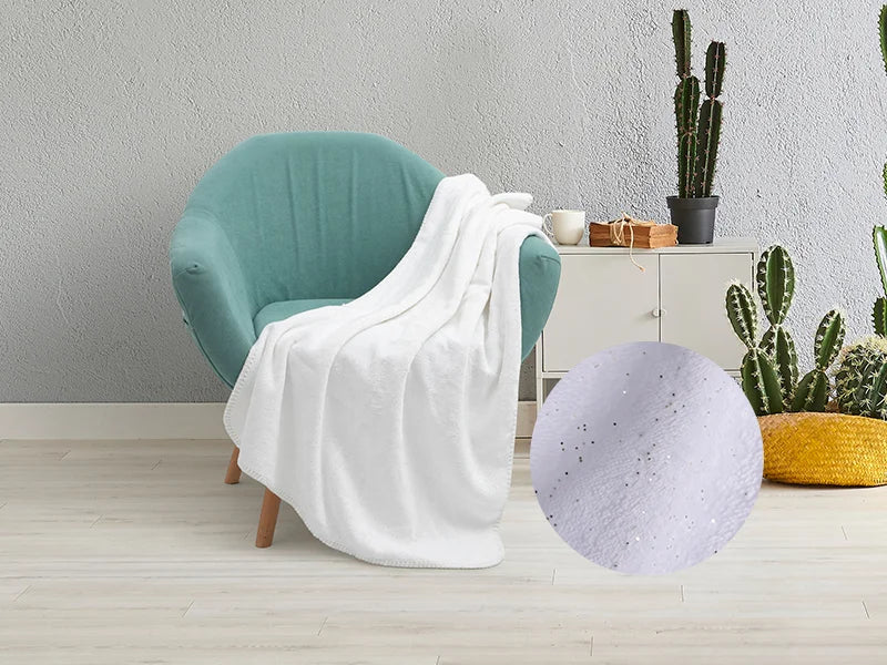 Silver Glitter Sublimation Minky Blanket(White, 127*152cm/50inchx 60inch)