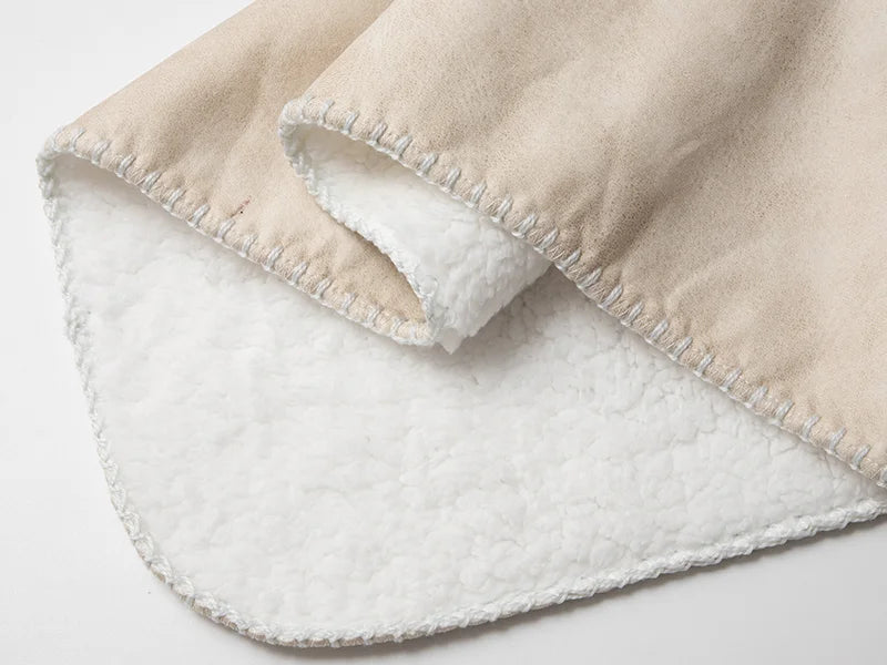 Arctic Fleece Lined Sublimation Leathaire Blanket(White/Beige, 76*101cm/30inchx 40inch)