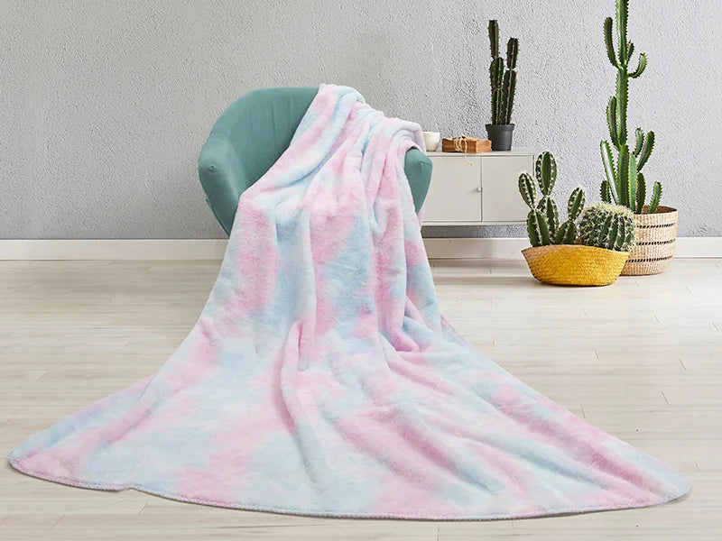 Tie Dyed Faux Fur Lined Sublimation Minky Blanket(White, 152*203cm/60inchx 80inch)