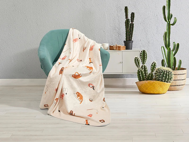 Sherpa Lined Sublimation Minky Blanket(Khaki/White, 127*152cm/50inchx 60inch)