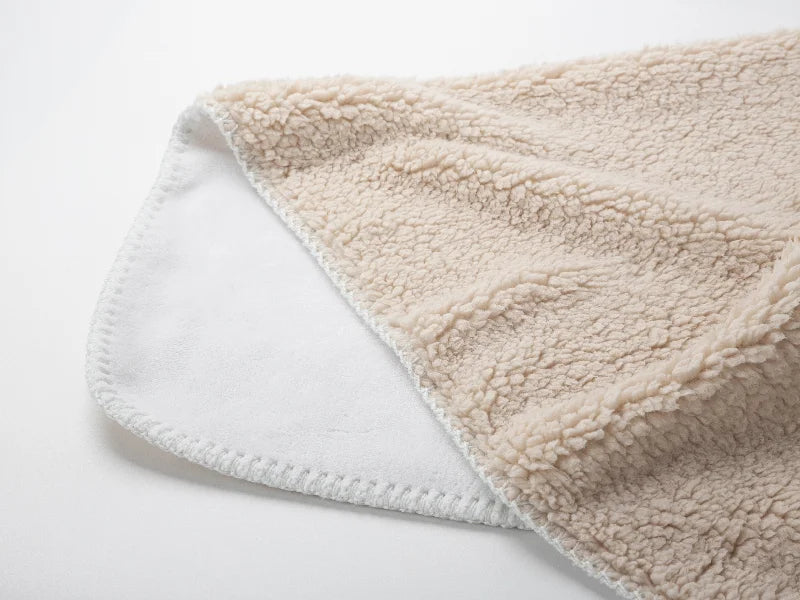 Sherpa Lined Sublimation Minky Blanket(Khaki/White, 152*203cm/60inchx 80inch)
