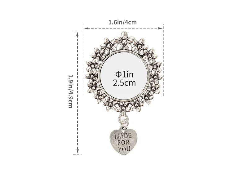Sublimation Blanks Pin Brooch Charm w/ Small Strip Pendant (Round, 5.5*7cm)