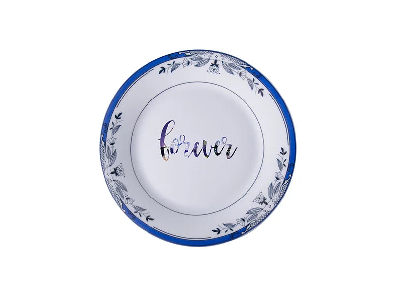 Sublimation 8inch Rim Plate w/ Blue Flower