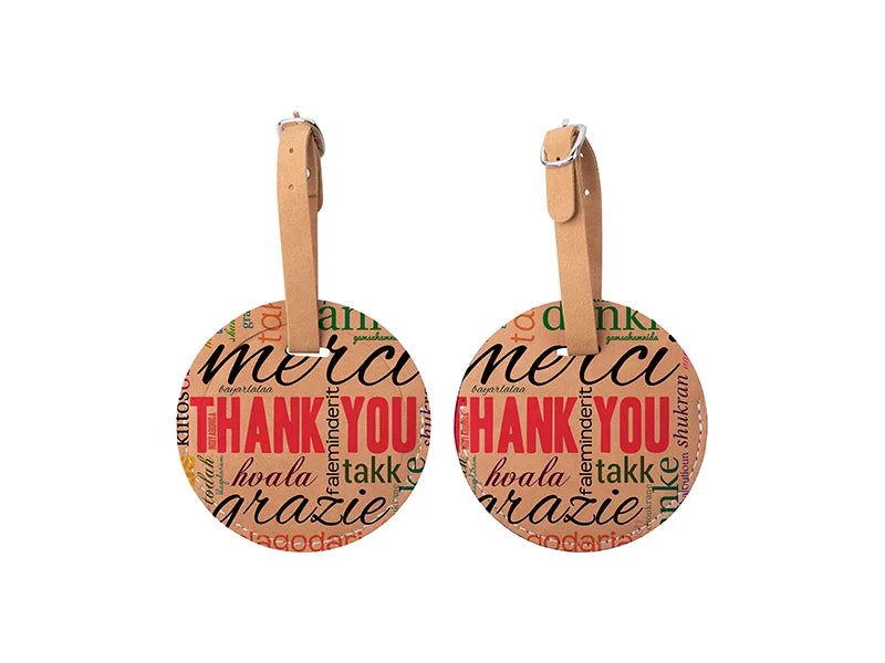 Sublimation Double Side PU Leather Luggage Tag (Brown, Round Shape)