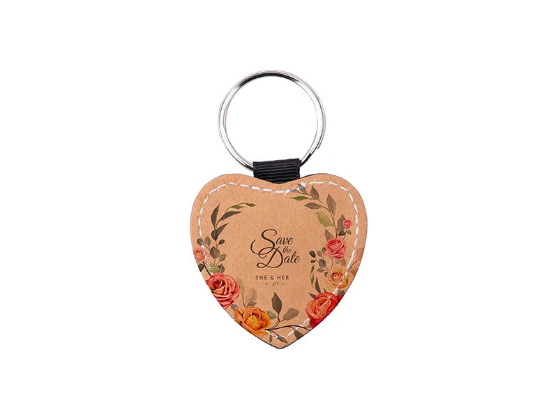 Sublimation PU Leather Key Chain (Brown, Heart)
