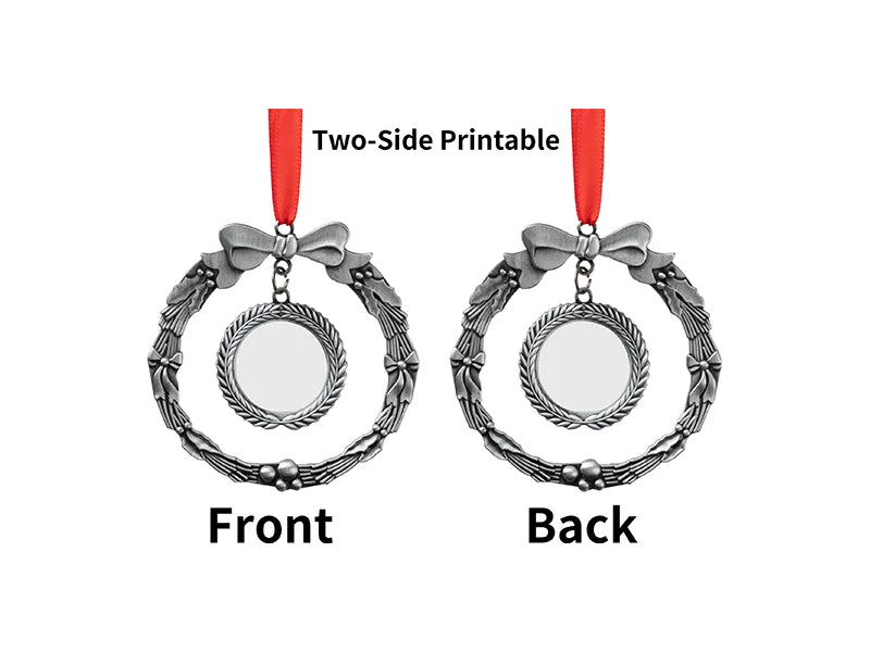 Round Wreath Metal Ornament(Silver)