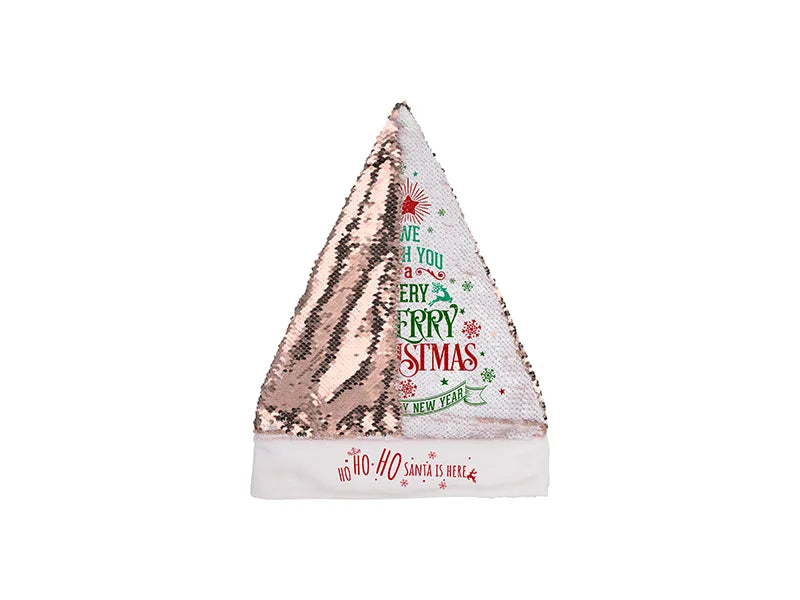 Sublimation Flip Sequin Santa Hat (Champagne W/ White)