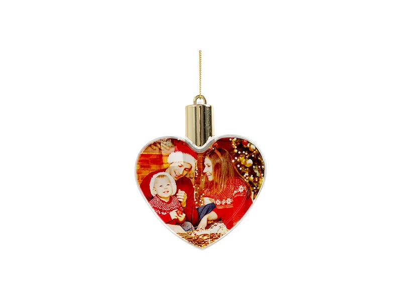 Sublimation 8cm Heart Shape Plastic Christmas Ball Ornament w/String(Clear w/Mix light)