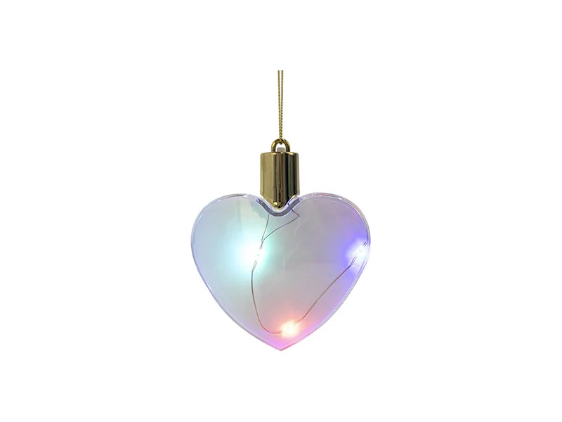 Sublimation 8cm Heart Shape Plastic Christmas Ball Ornament w/String(Clear w/Mix light)