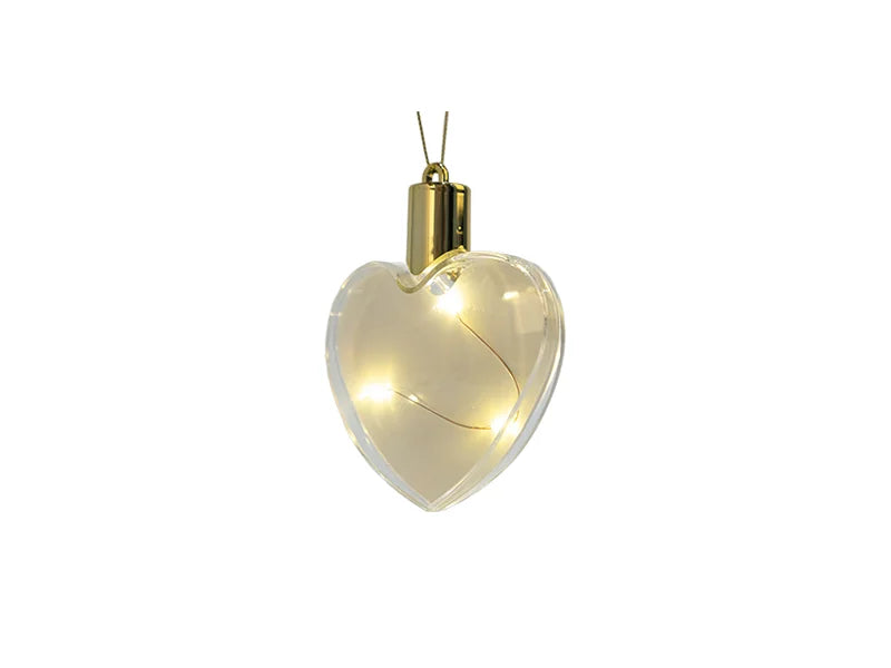 Sublimation 8cm Heart Shape Plastic Christmas Ball Ornament w/String(Clear w/ Warm light)