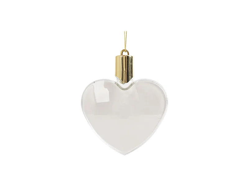 Sublimation 8cm Heart Shape Plastic Christmas Ball Ornament w/String(Clear w/o light)
