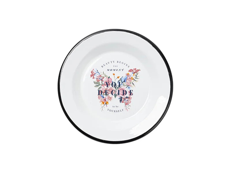 Sublimation Blanks White Round Enamel Plate(Black Edge, φ14.5cm)