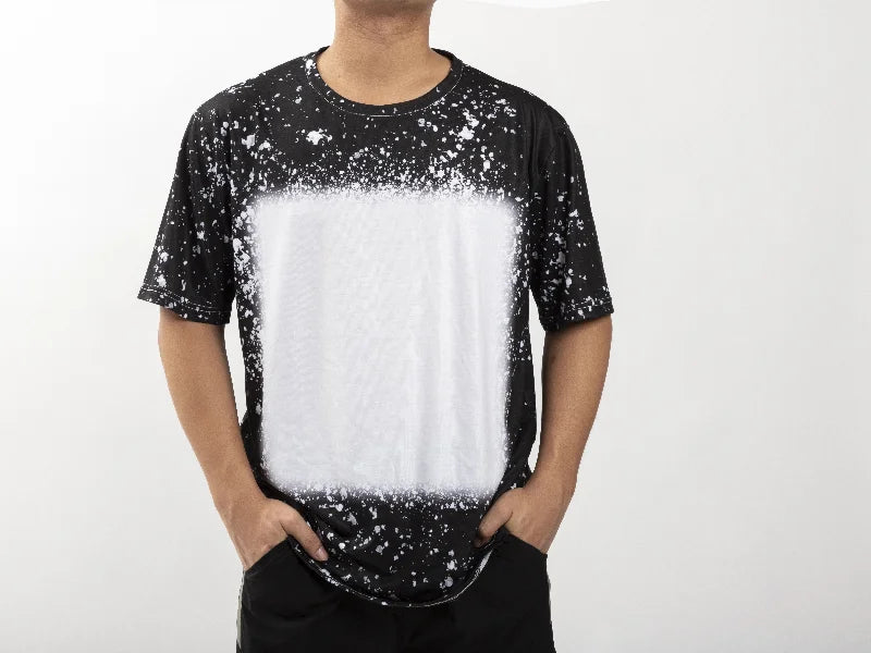 Black Bleached Starry Cotton Feeling T-shirt for Sublimation Printing