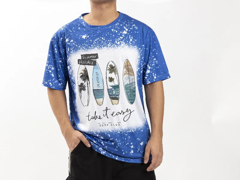 Blue Bleached Starry Cotton Feeling T-shirt for Sublimation Printing