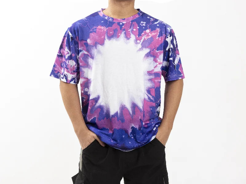 Blue Bleached Bloom Cotton Feeling T-shirt for Sublimation Printing