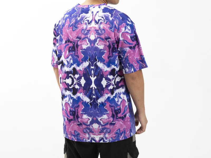 Blue Bleached Bloom Cotton Feeling T-shirt for Sublimation Printing