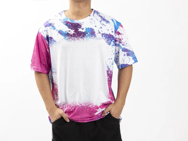 Blue Pink Bleached Leopard Cotton Feeling T-shirt for Sublimation Printing