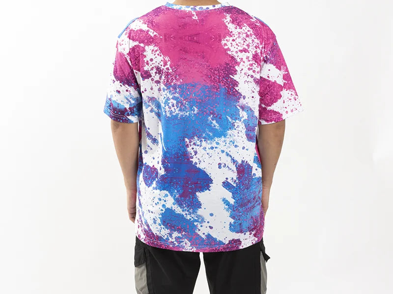 Blue Pink Bleached Leopard Cotton Feeling T-shirt for Sublimation Printing