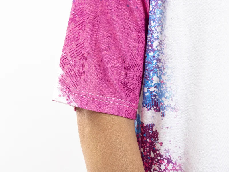 Blue Pink Bleached Leopard Cotton Feeling T-shirt for Sublimation Printing