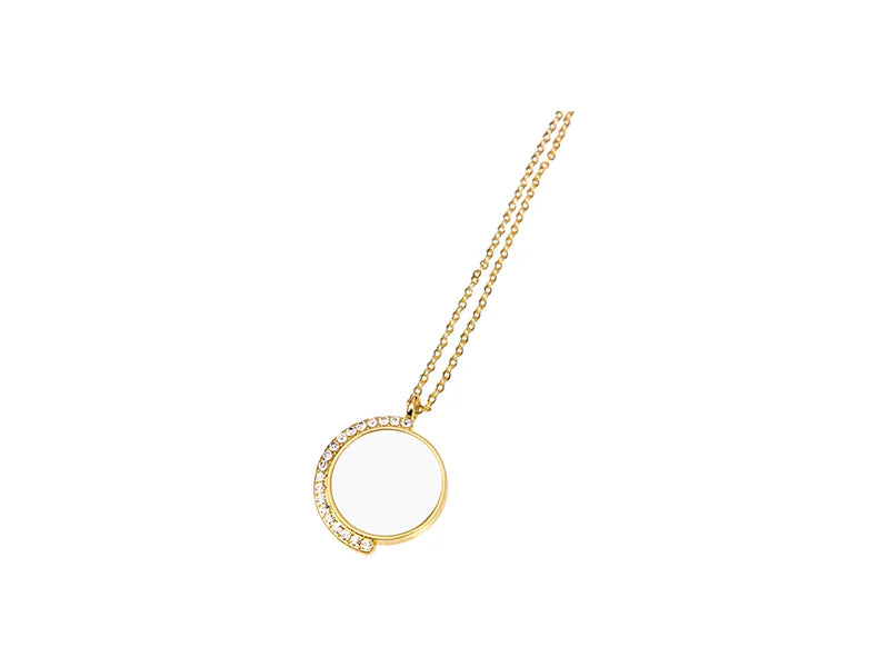 Sublimation Blank Round Necklace w/ diamond (Gold)