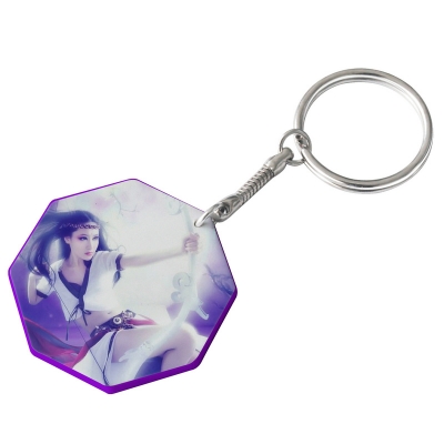 44mm Octangle Plastic Keychain(Color Edge)-Purple