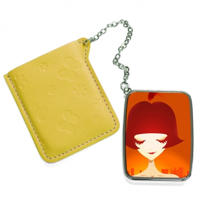 Rectangular Hand Mirror with Pink Leather Case-Yellow