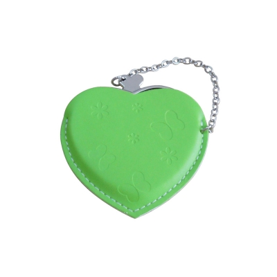 Heart Hand Mirror with Leather Pink Case-Green