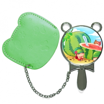 Round Hand Mirror with Leather Pink Case-Green