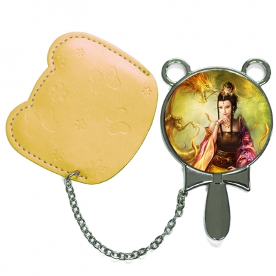 Round Hand Mirror with Leather Pink Case-Yellow